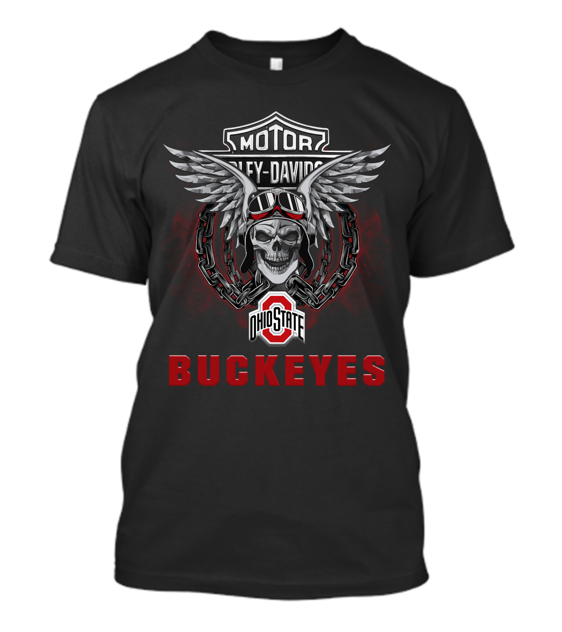 Harley Davidson Ohio State Buckeyes Winged Skull And Chains T-Shirt
