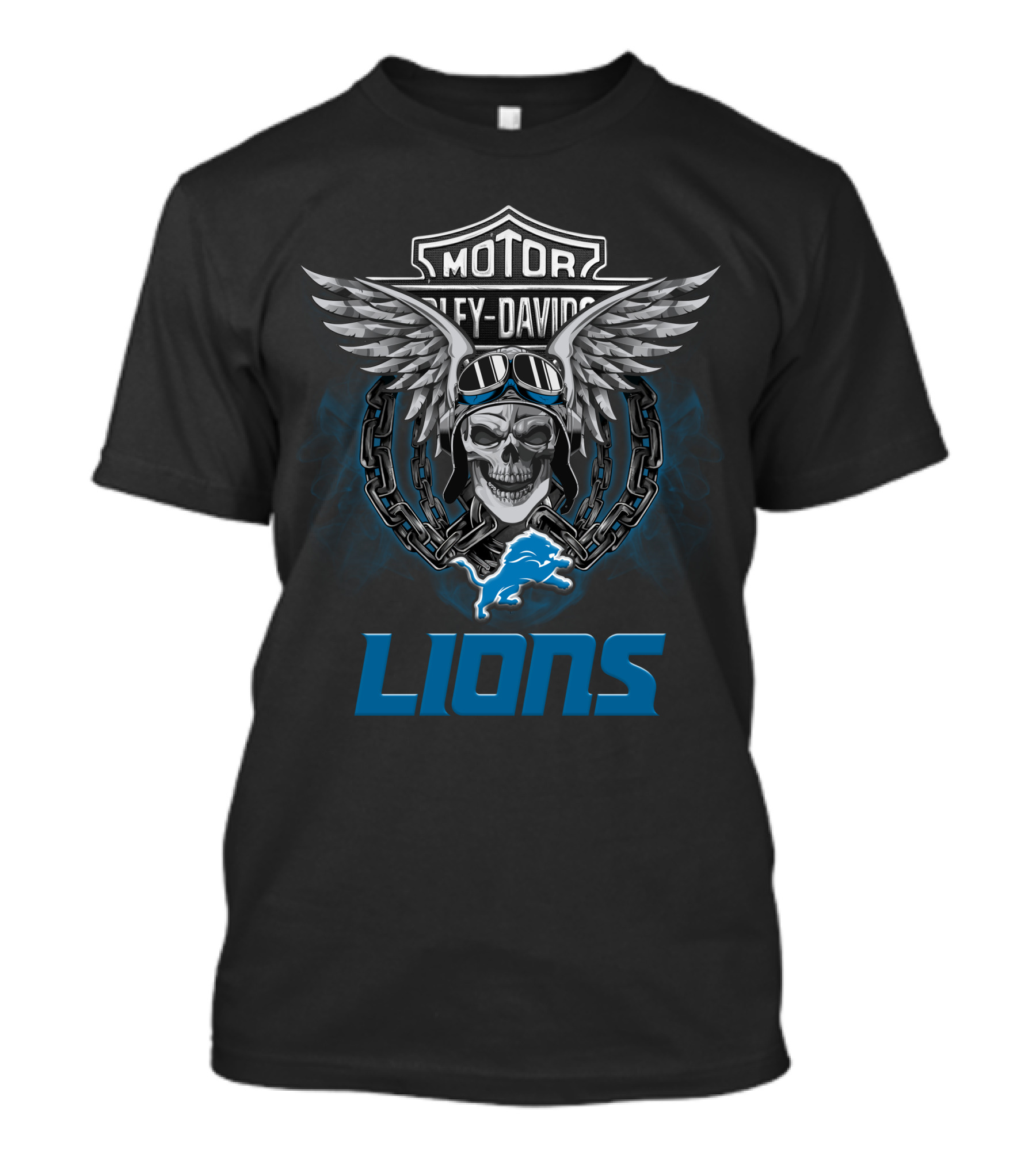 Harley Davidson Motor Detroit Lions Biker Skull Wings Nfl T-Shirt