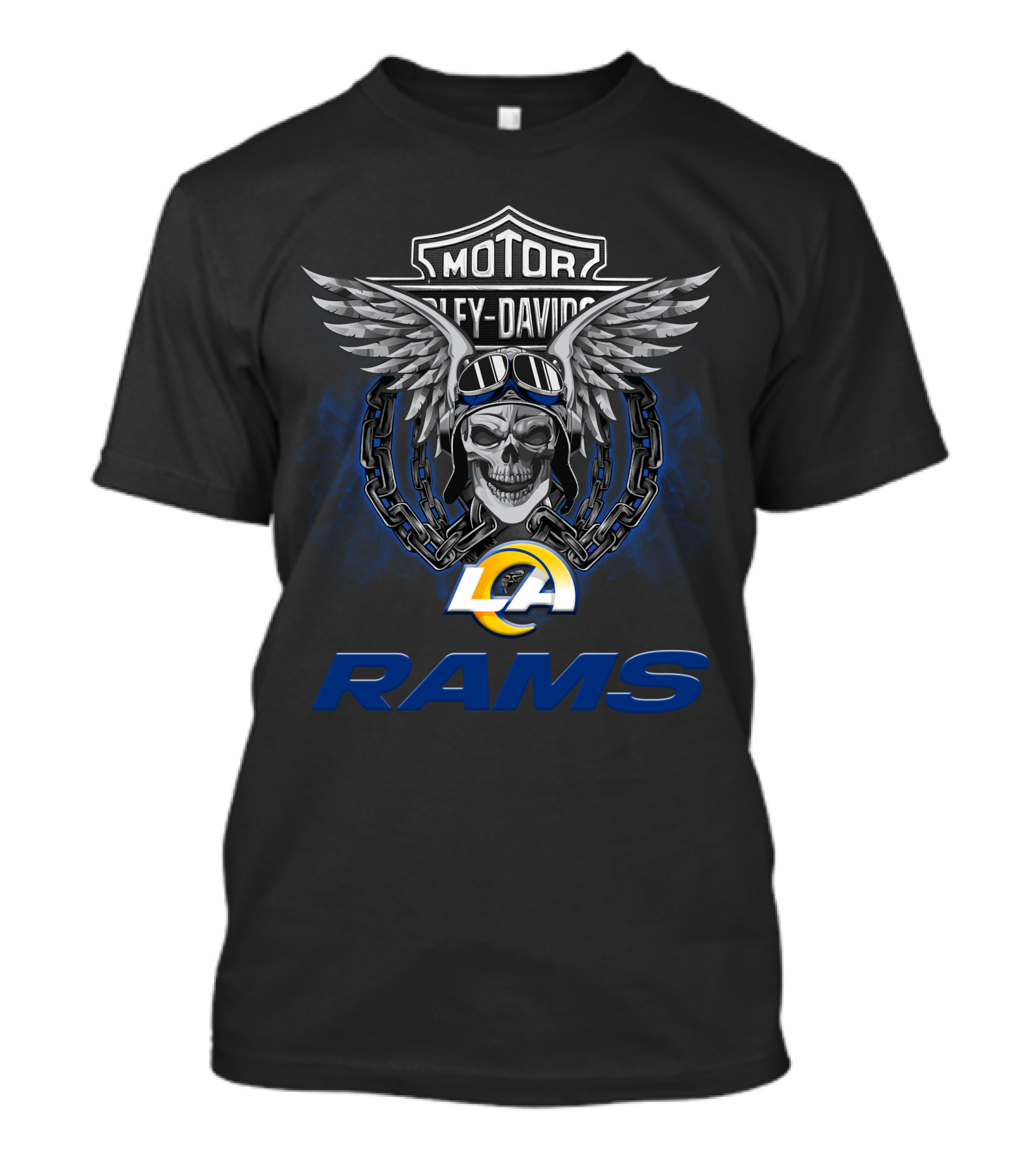 Harley Davidson Motorcycle Biker Skull Wings Nfl Los Angeles Rams T-Shirt