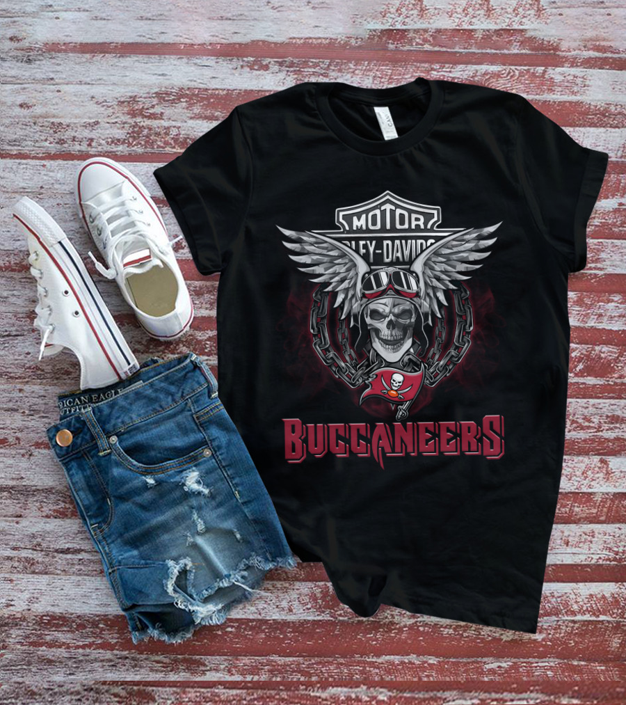 Harley Davidson Motorcycle Biker Skull Wings Nfl Tampa Bay Buccaneers T-Shirt