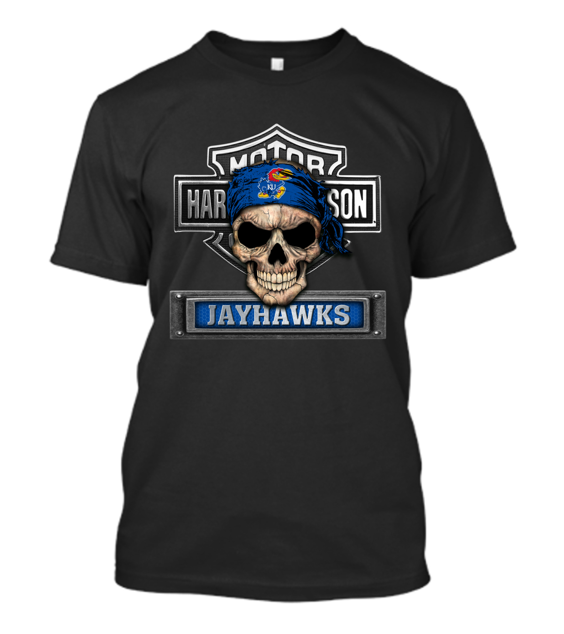 Harley Davidson Motorcycle Kansas Jayhawks Skull Bandana T-Shirt