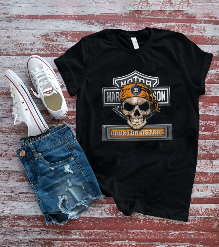 Harley Davidson Motorcycle Skull Biker Houston Astros Mlb T-Shirt