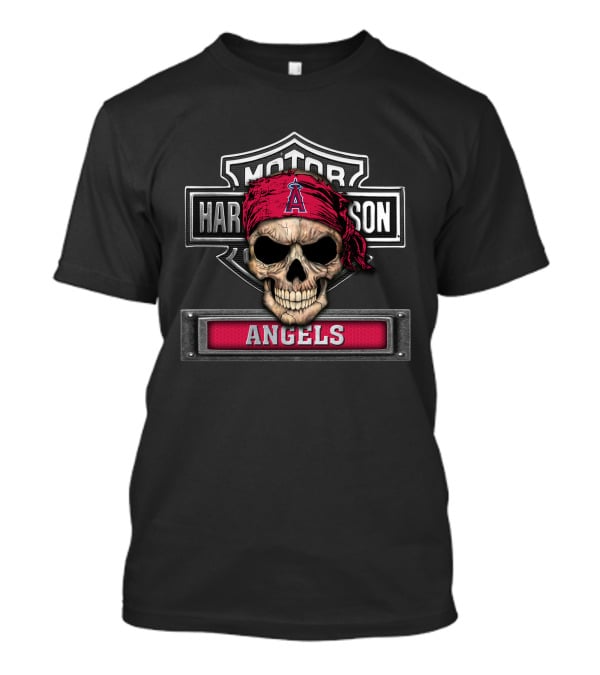 Harley Davidson Motorcycle Biker Skull Los Angeles Angels Mlb T-Shirt