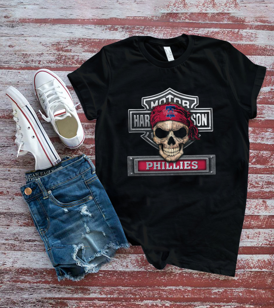 Harley Davidson Motorcycle Philadelphia Phillies Skull Bandana T-Shirt