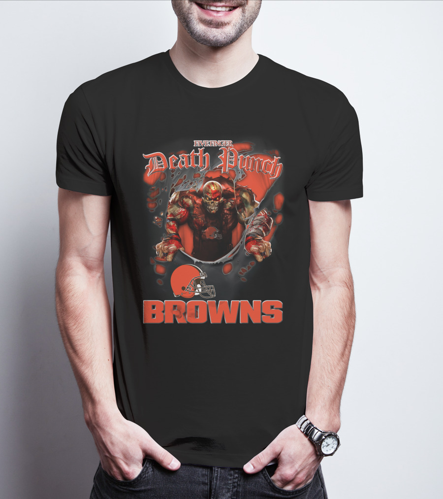 Five Finger Death Punch Browns Harley Davidson Motorcycle Biker Nfl Cleveland Browns T-Shirt