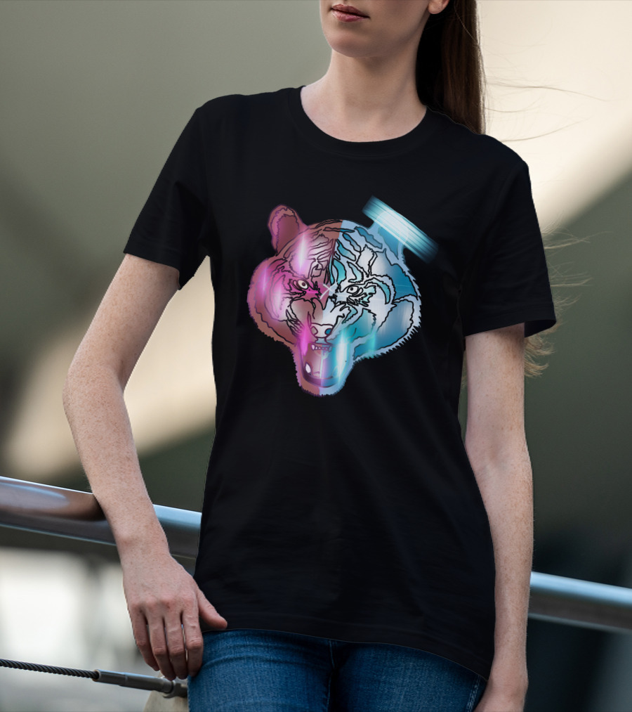 Big Cat Neon Dual-Tone Tiger Face T-Shirt