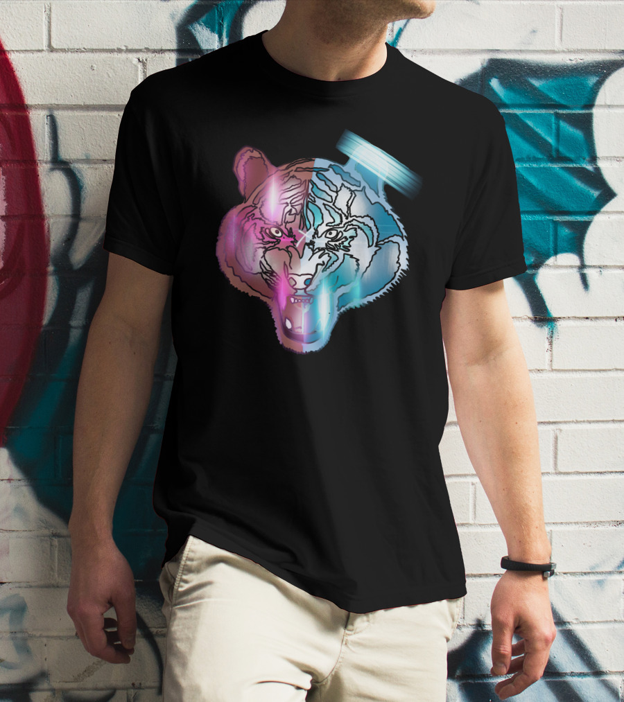 Big Cat Neon Dual-Tone Tiger Face T-Shirt