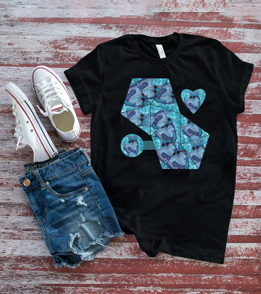 Cool Fox Reading In Blue Geometric T-Shirt