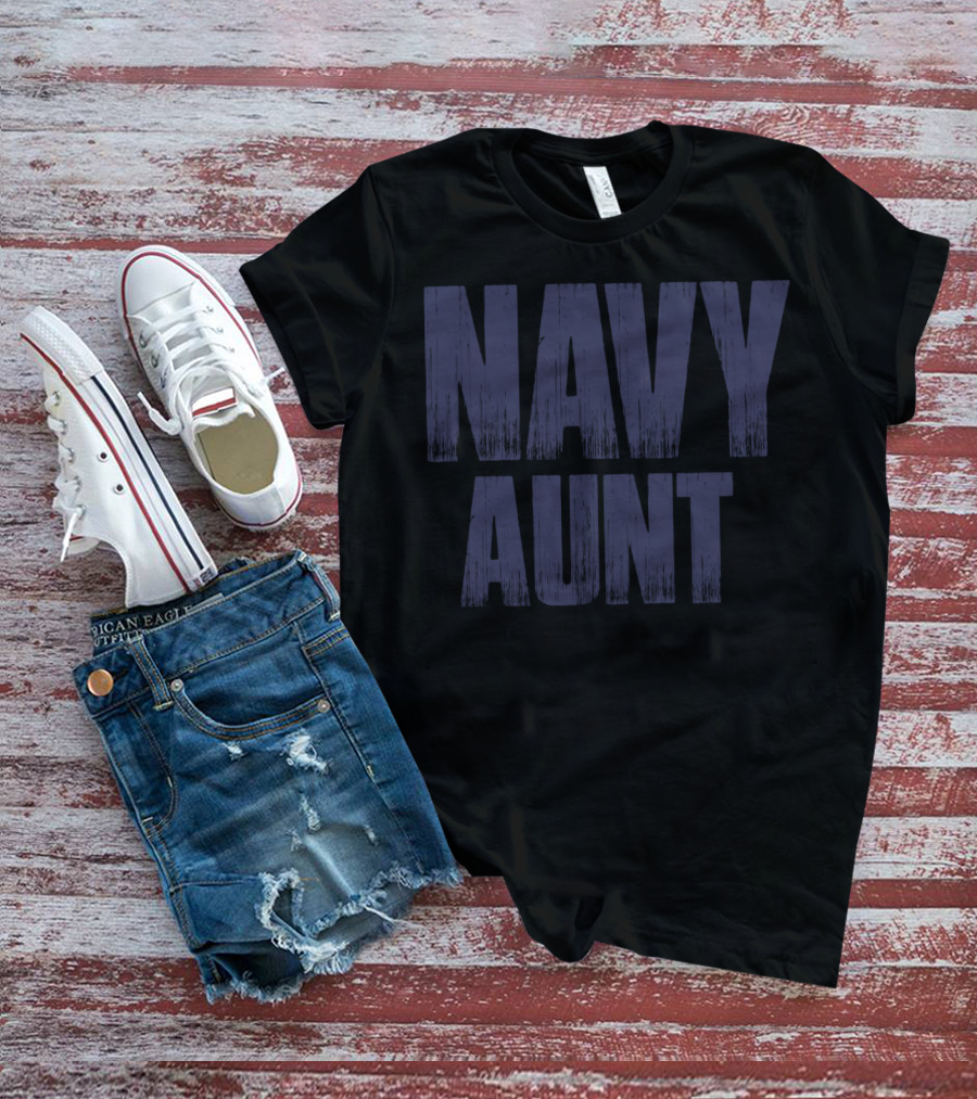 NAVY AUNT Bold Distressed Typography T-Shirt