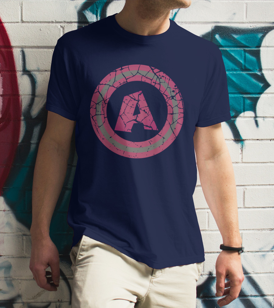 Cracked Pink And Grey Letter A With Circle T-Shirt