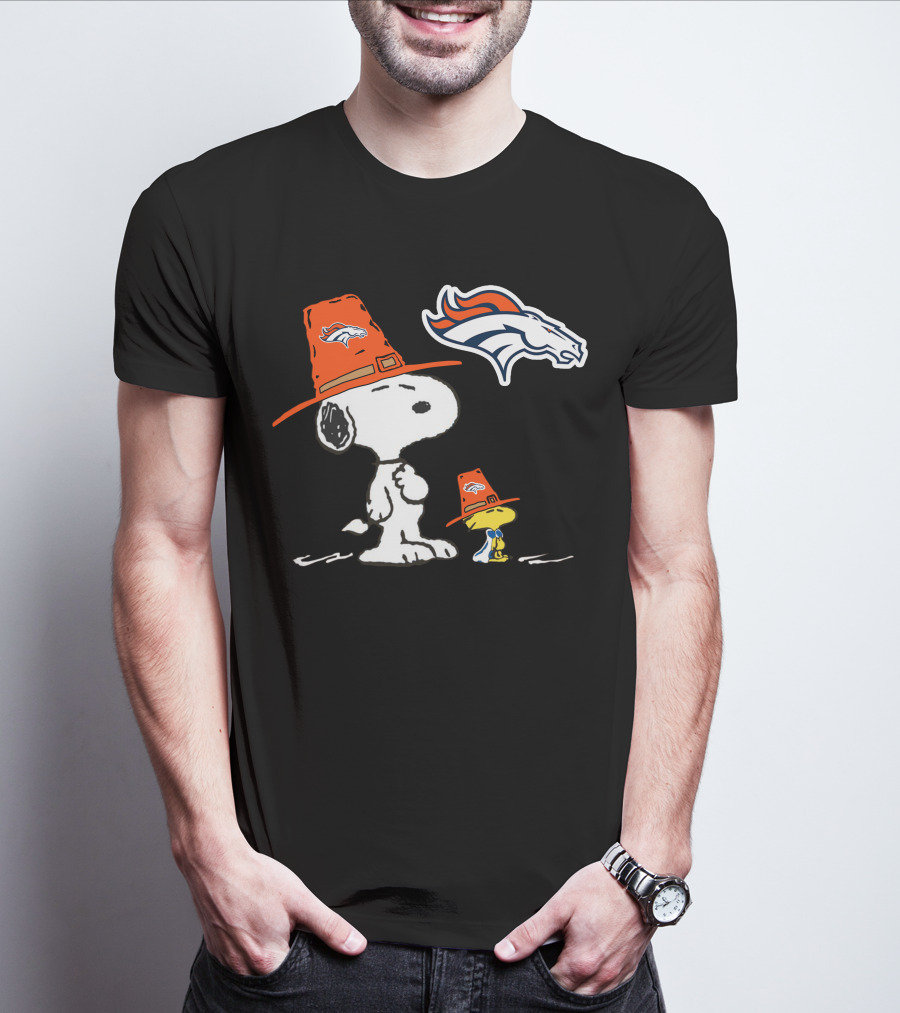 Broncos Snoopy Woodstock Orange Hat Nfl Peanuts T-Shirt
