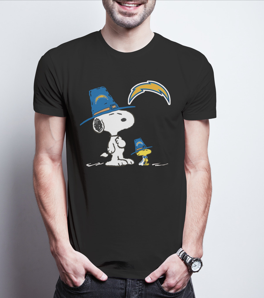 Los Angeles Chargers Snoopy And Woodstock In Blue Hats T-Shirt