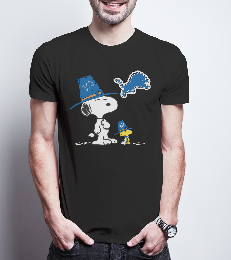 Snoopy Woodstock Detroit Lions Thanksgiving Pilgrim Hats T-Shirt