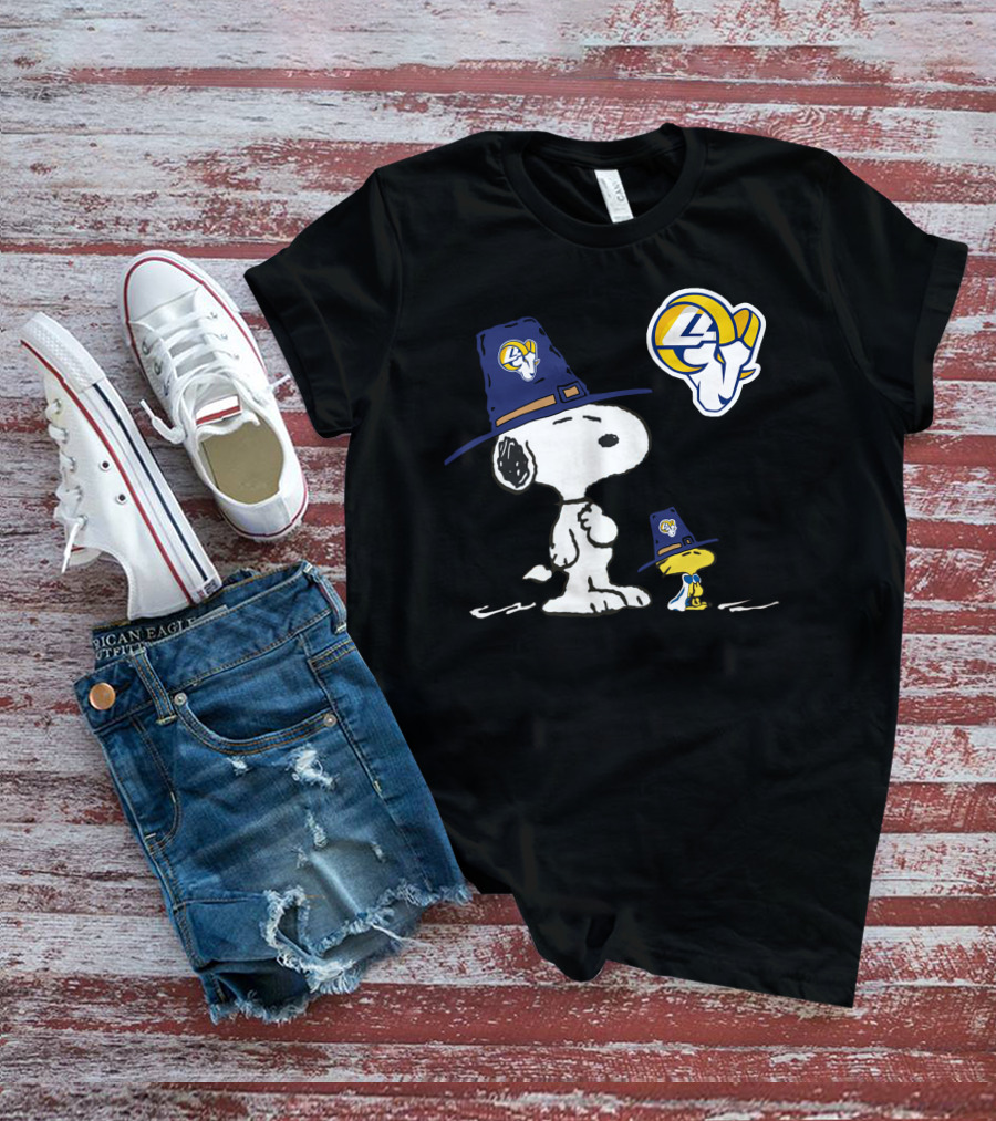 Snoopy And Woodstock In Rams Hats With Rams T-Shirt