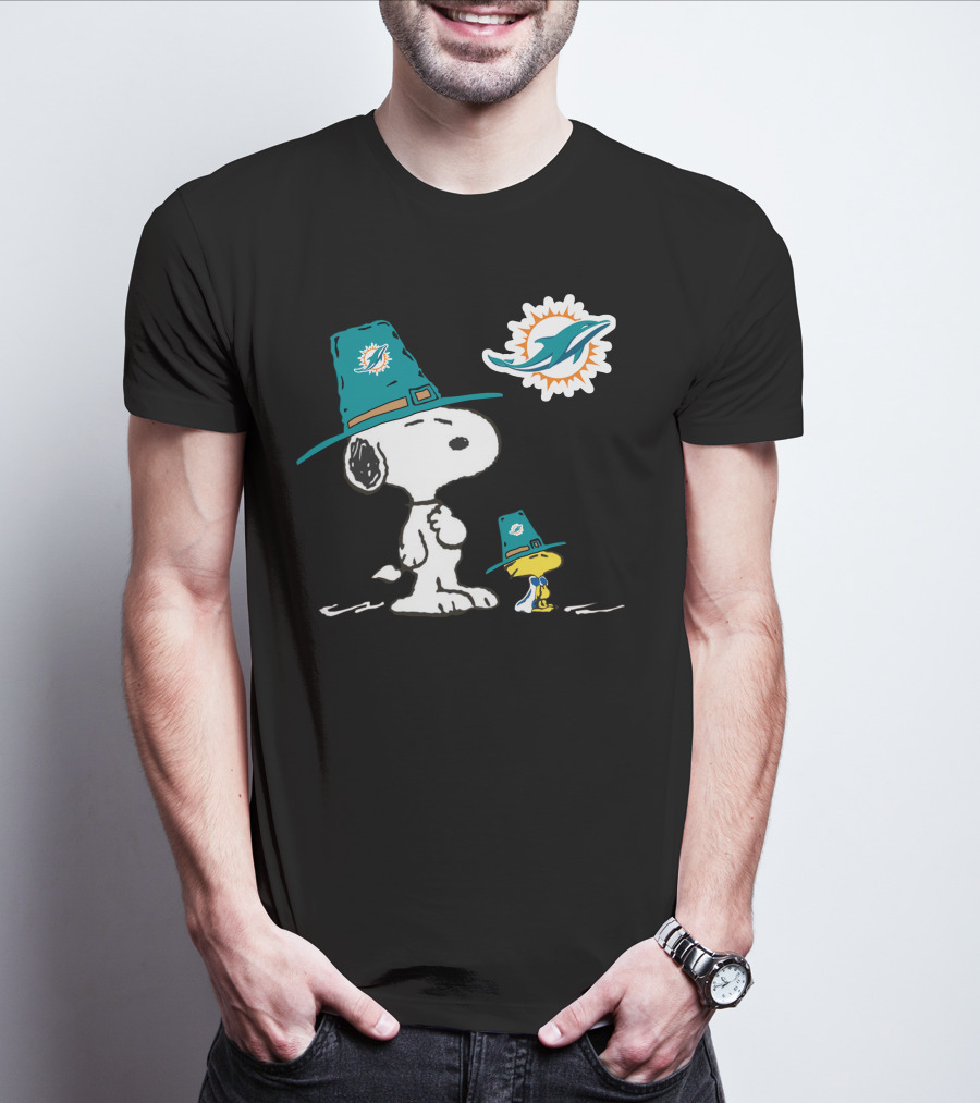 Snoopy And Woodstock Miami Dolphins Thanksgiving Hat T-Shirt