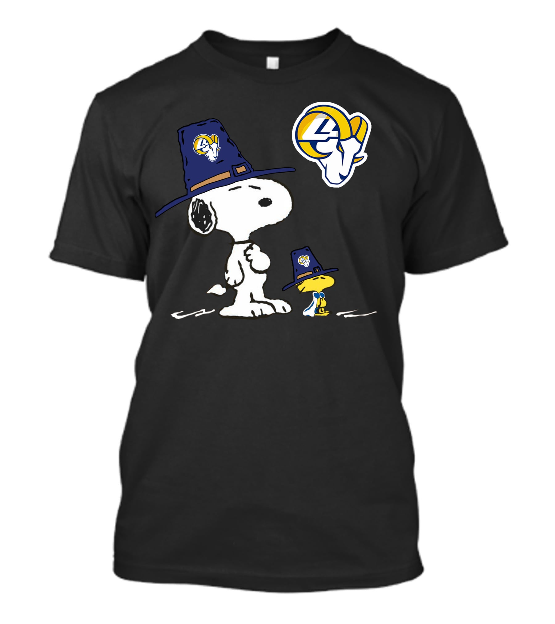 Los Angeles Rams Snoopy And Woodstock Thanksgiving Pilgrim Hat T-Shirt