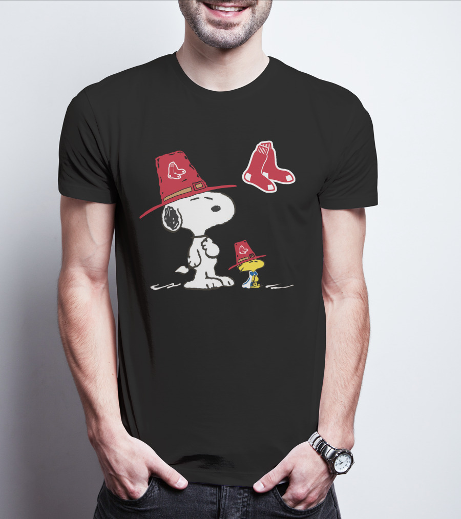 Snoopy Woodstock Boston Red Sox Pilgrim Hat Sox T-Shirt