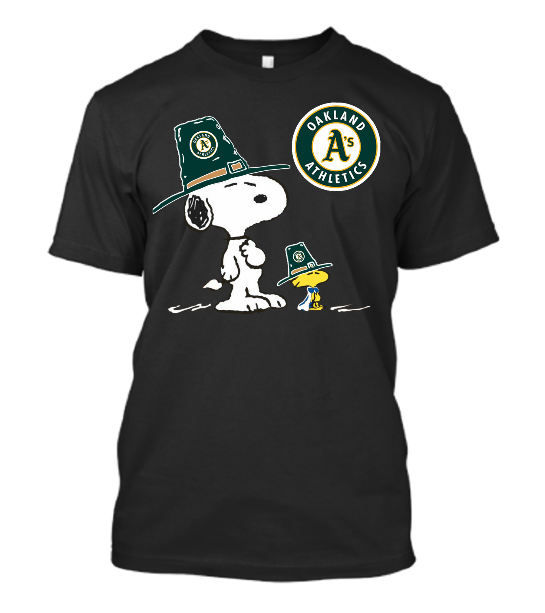 Oakland Athletics Snoopy And Woodstock Wearing Team Hats T-Shirt