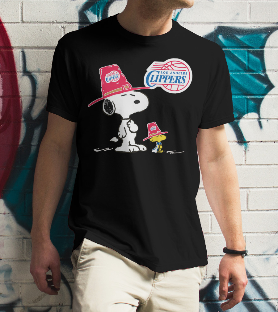 Los Angeles Clippers Snoopy With Woodstock In Team Hats T-Shirt