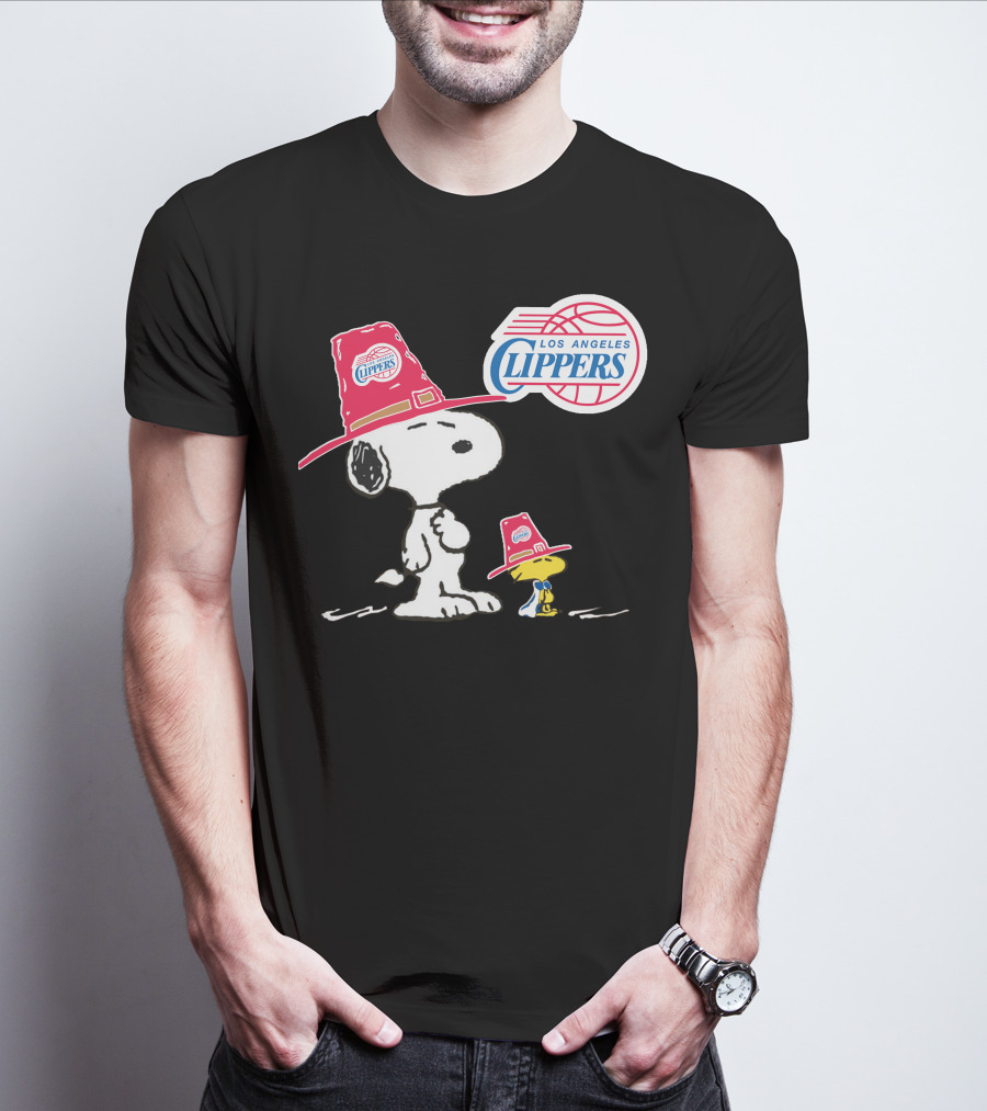 Los Angeles Clippers Snoopy With Woodstock In Team Hats T-Shirt