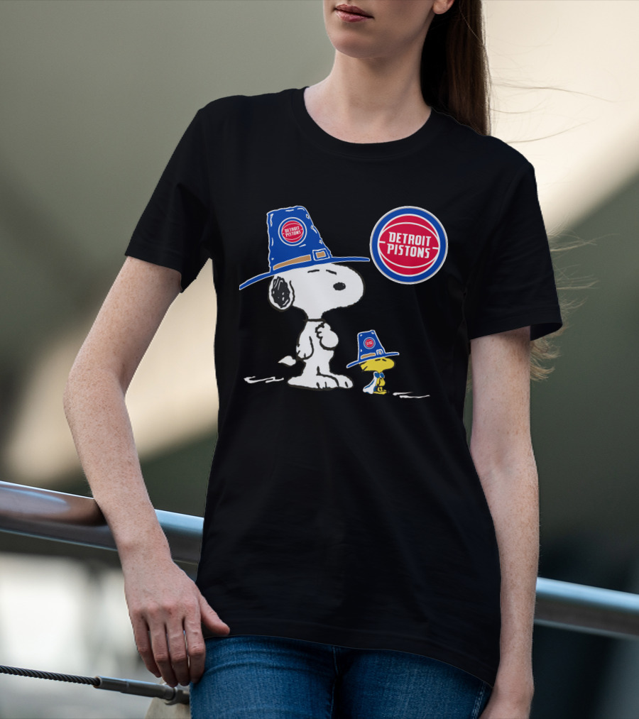 Detroit Pistons Snoopy And Woodstock With Basketball T-Shirt