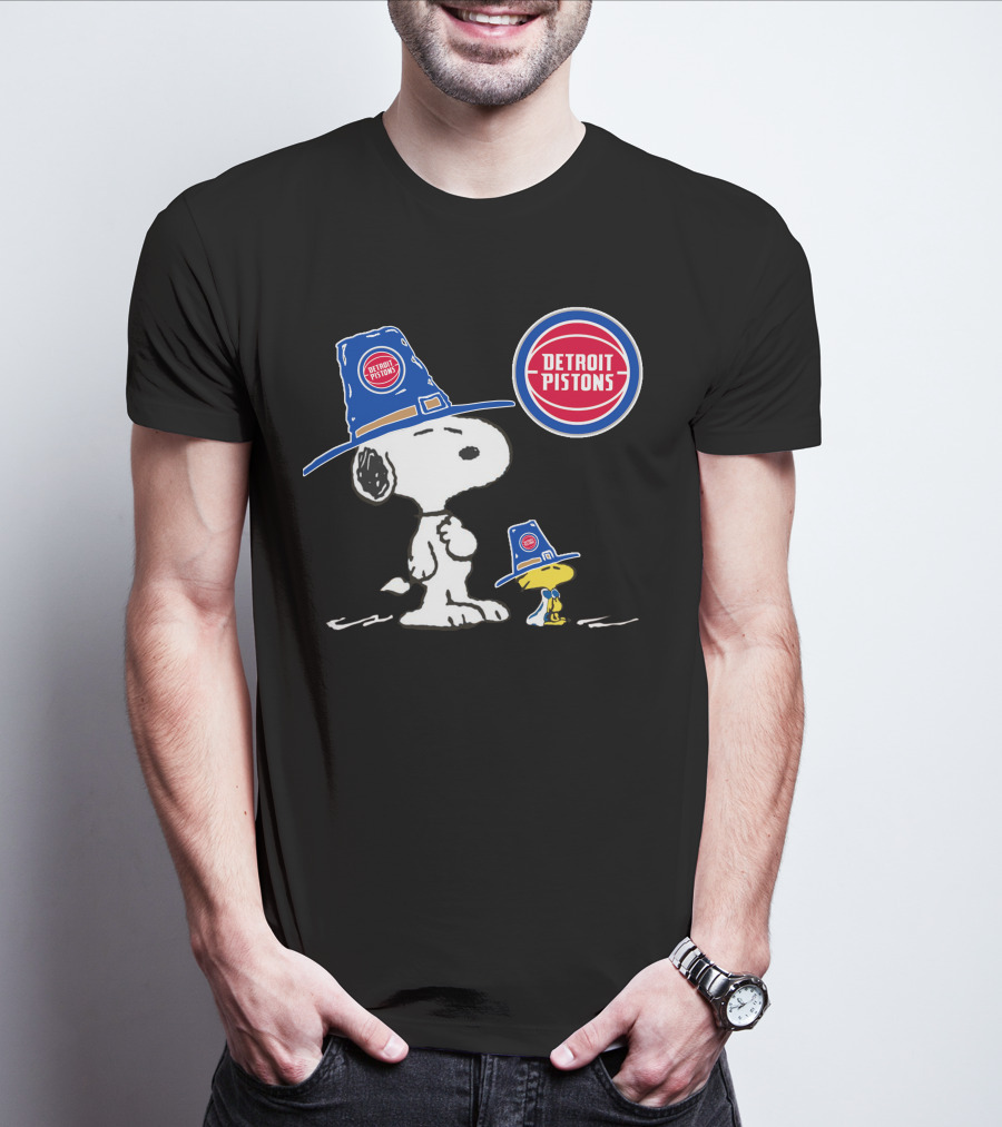 Detroit Pistons Snoopy And Woodstock With Basketball T-Shirt
