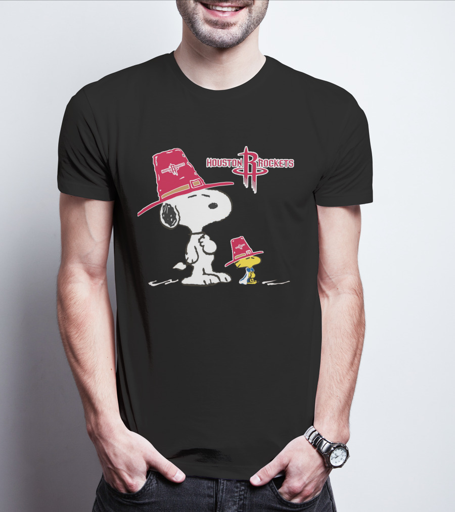 Houston Rockets Snoopy Woodstock Cowboy Hat T-Shirt
