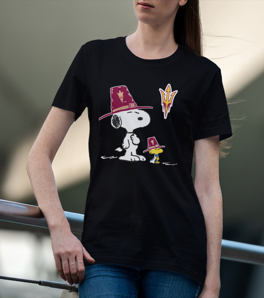Arizona State Sun Devils Snoopy Woodstock Thanksgiving Pilgrim Hats T-Shirt