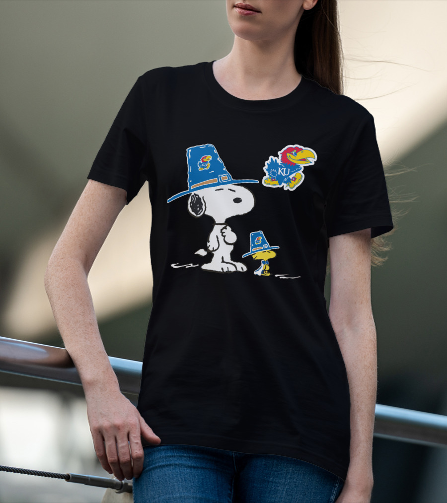 Kansas Jayhawks Snoopy Woodstock Pilgrim Hats KU Jayhawk T-Shirt