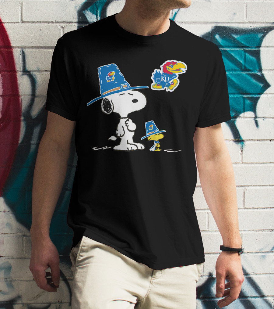 Kansas Jayhawks Snoopy Woodstock Pilgrim Hats KU Jayhawk T-Shirt