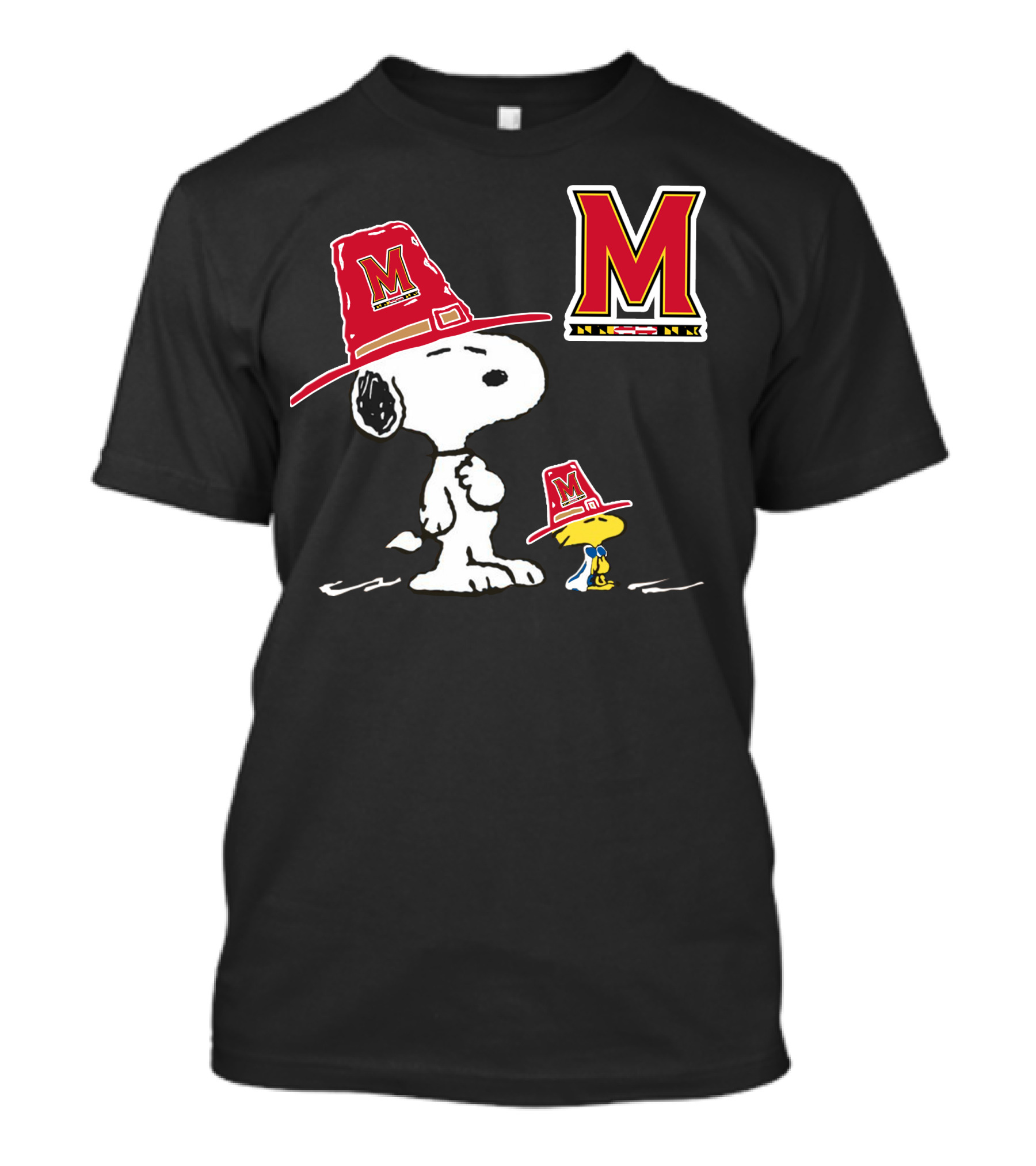 Maryland Terrapins Snoopy And Woodstock Pilgrim Hats T-Shirt