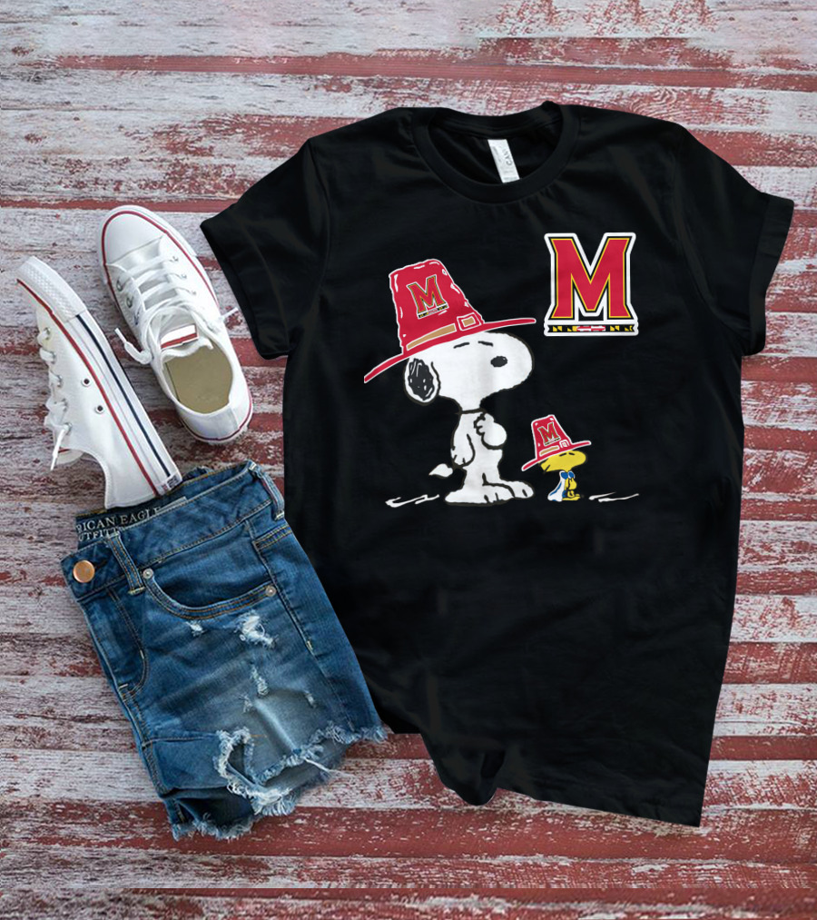 Maryland Terrapins Snoopy And Woodstock Pilgrim Hats T-Shirt