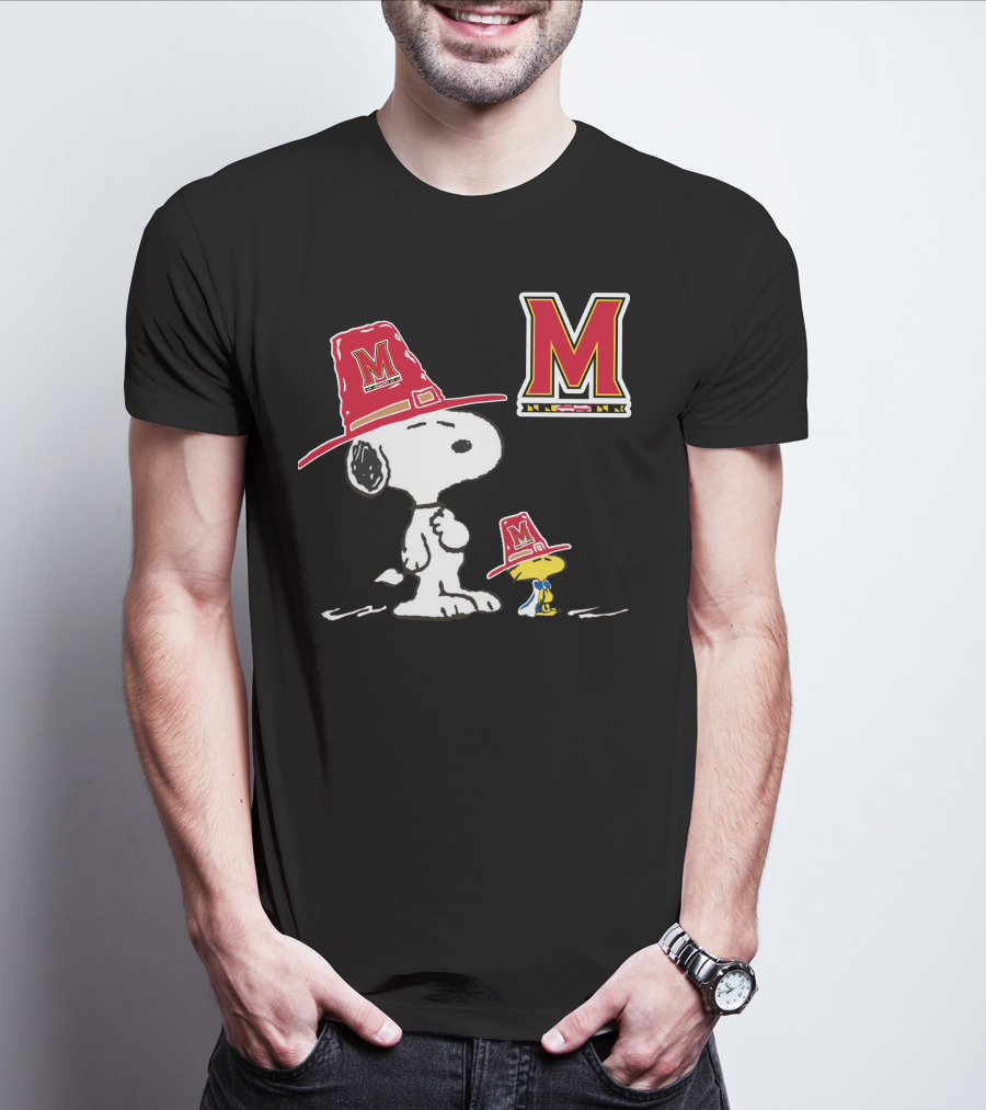 Maryland Terrapins Snoopy And Woodstock Pilgrim Hats T-Shirt