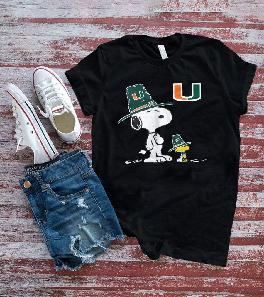Miami Hurricanes Snoopy And Woodstock With University T-Shirt