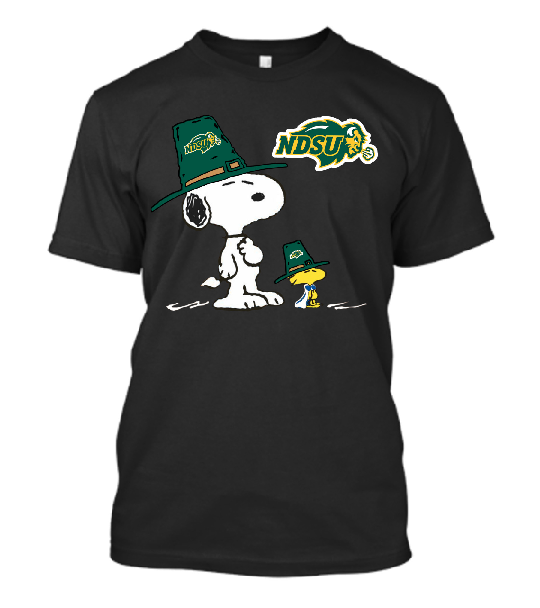 NDSU Bison Snoopy And Woodstock Green Hat Peanuts T-Shirt