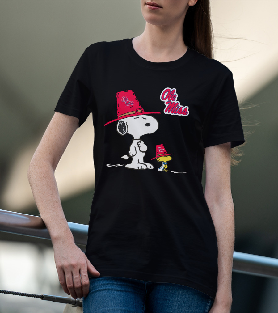 Ole Miss Snoopy And Woodstock In Rebel Hats T-Shirt