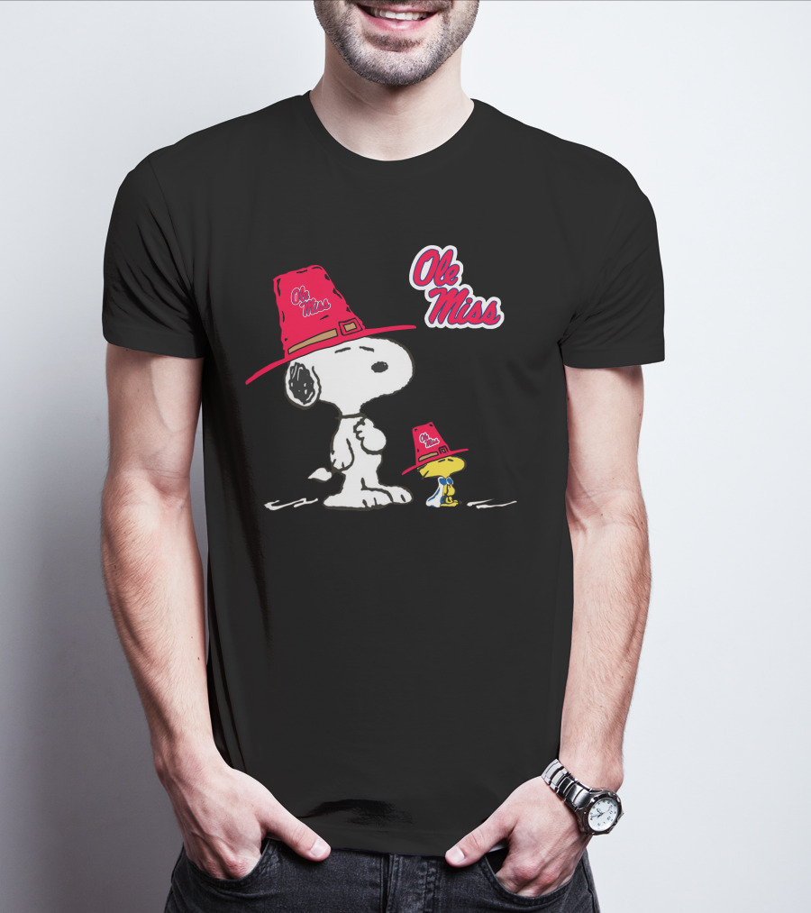 Ole Miss Snoopy And Woodstock In Rebel Hats T-Shirt