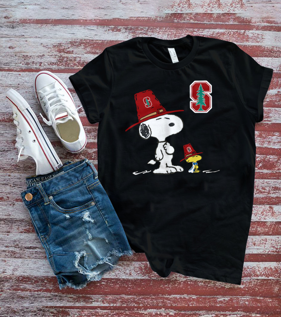 Stanford Cardinal Snoopy And Woodstock With Stanford T-Shirt