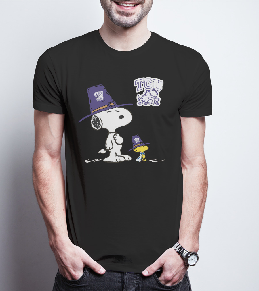 TCU Horned Frogs Snoopy Woodstock Pilgrim Hat T-Shirt