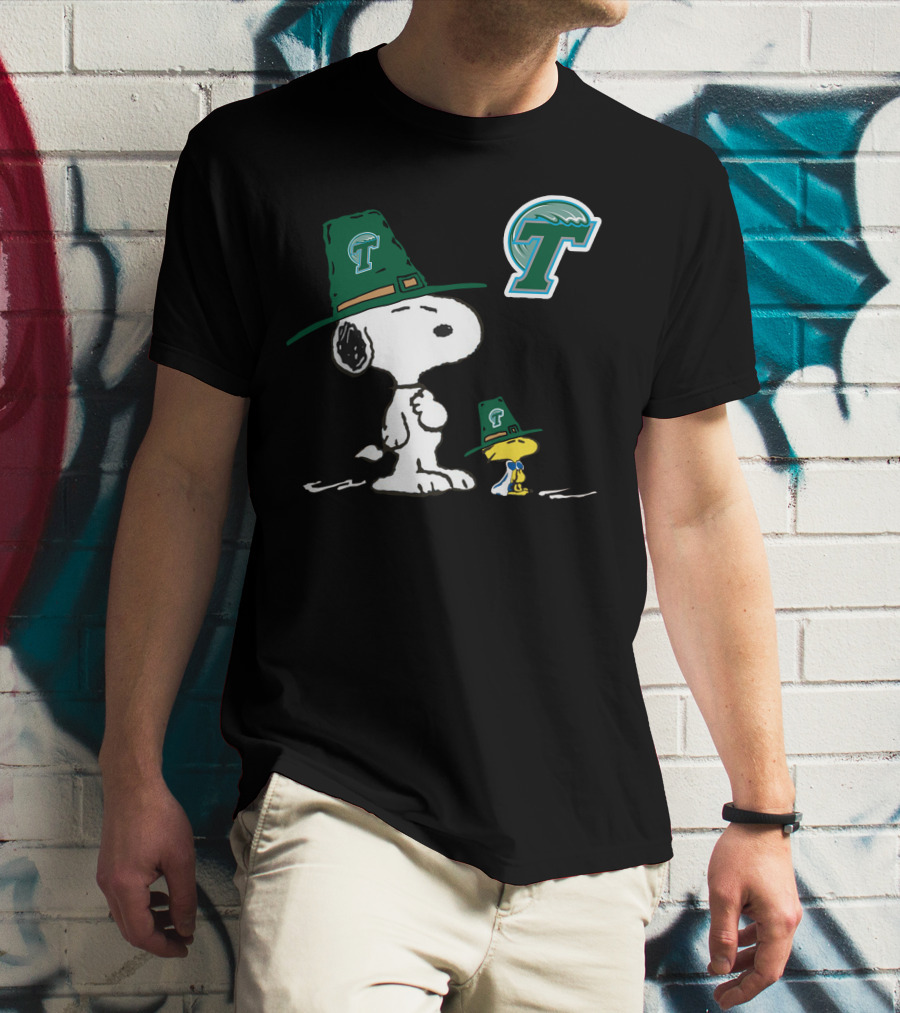 Tulane Green Wave Snoopy Woodstock Pilgrim Hat T-Shirt