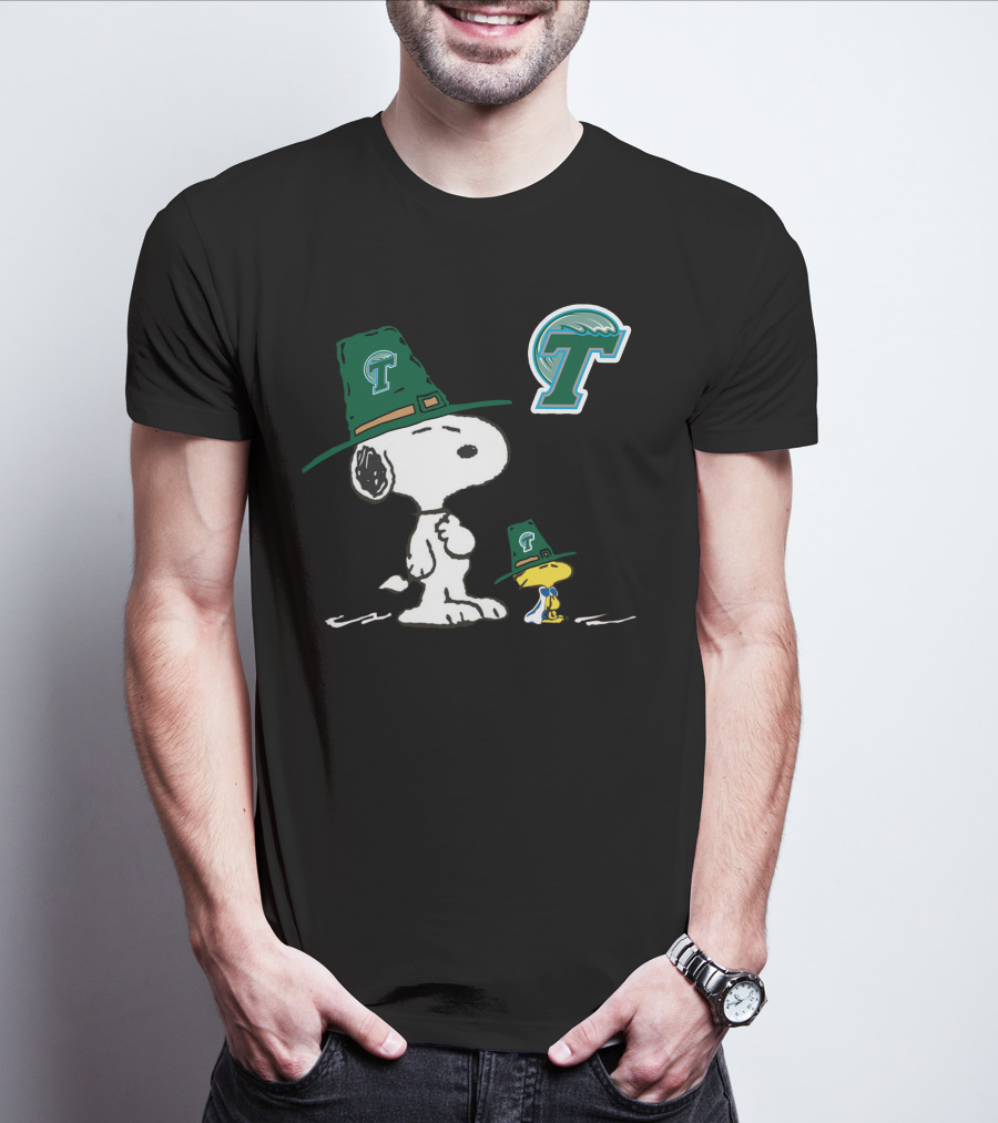 Tulane Green Wave Snoopy Woodstock Pilgrim Hat T-Shirt