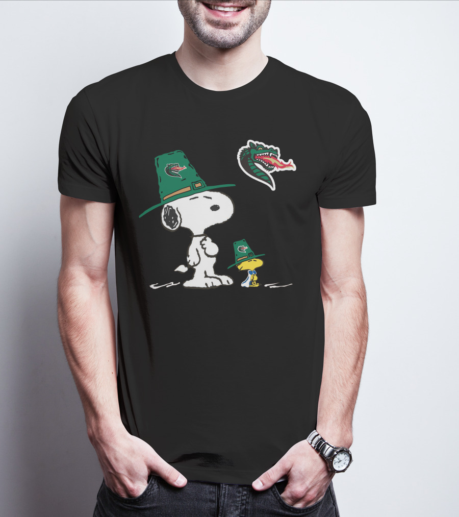 Uab Blazers Snoopy Woodstock Green Dragon Hat T-Shirt