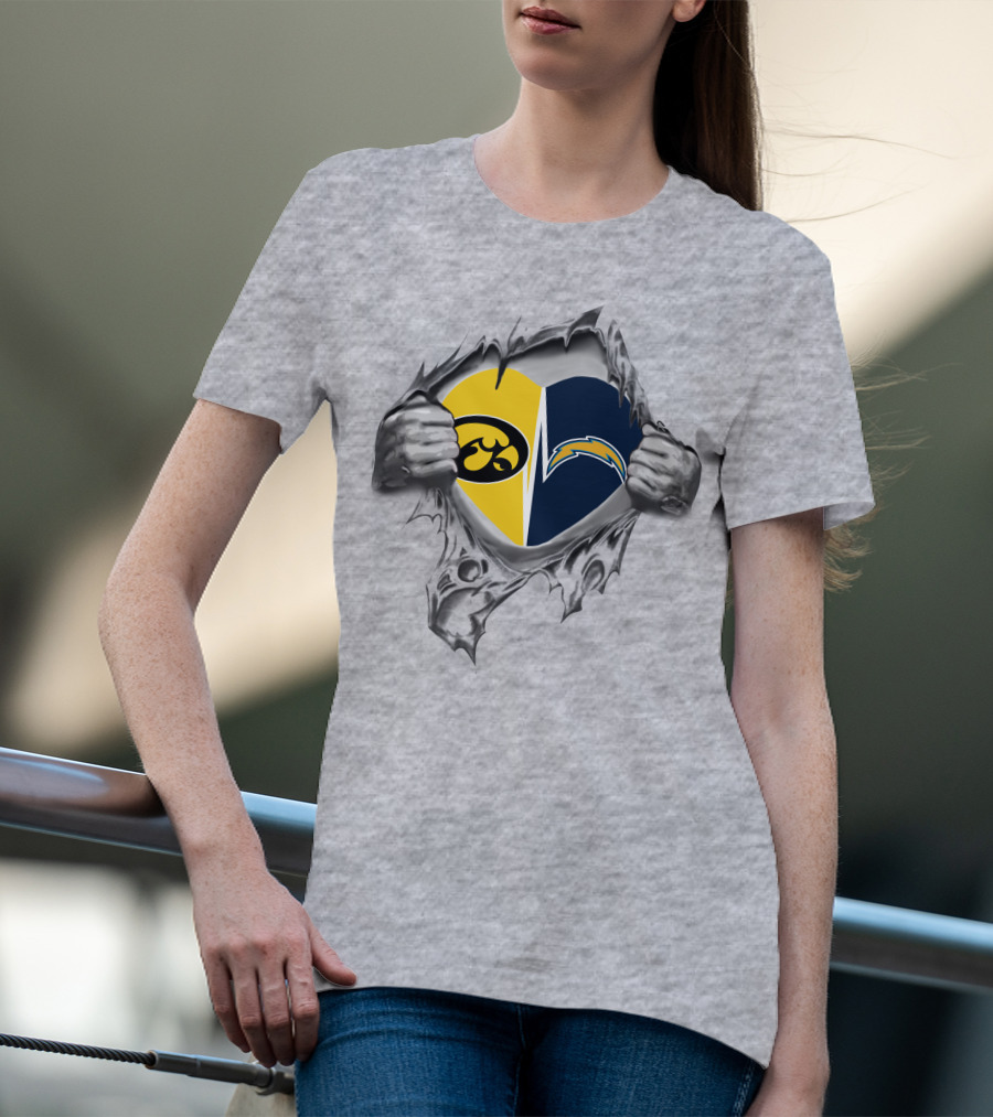 Iowa Hawkeyes Chargers Heart Logo Ripped Chest T-Shirt