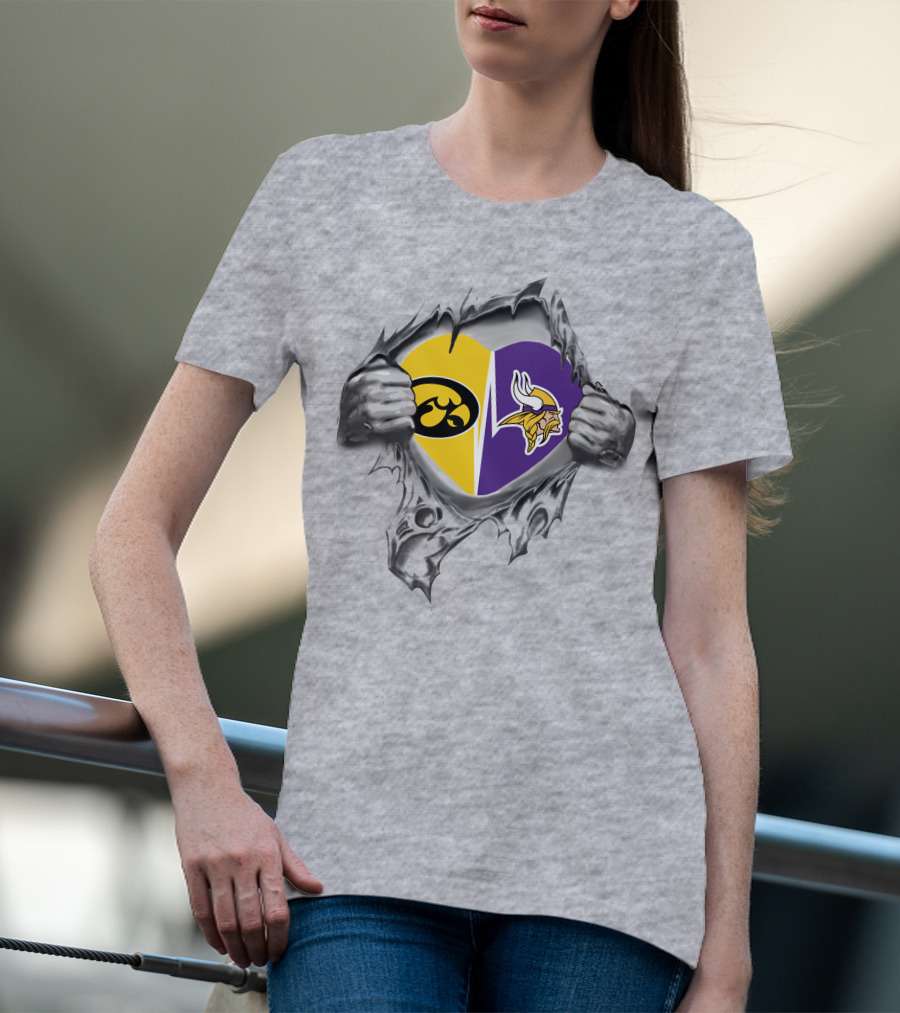 Iowa Hawkeyes Vikings Heart Torn Gray T-Shirt