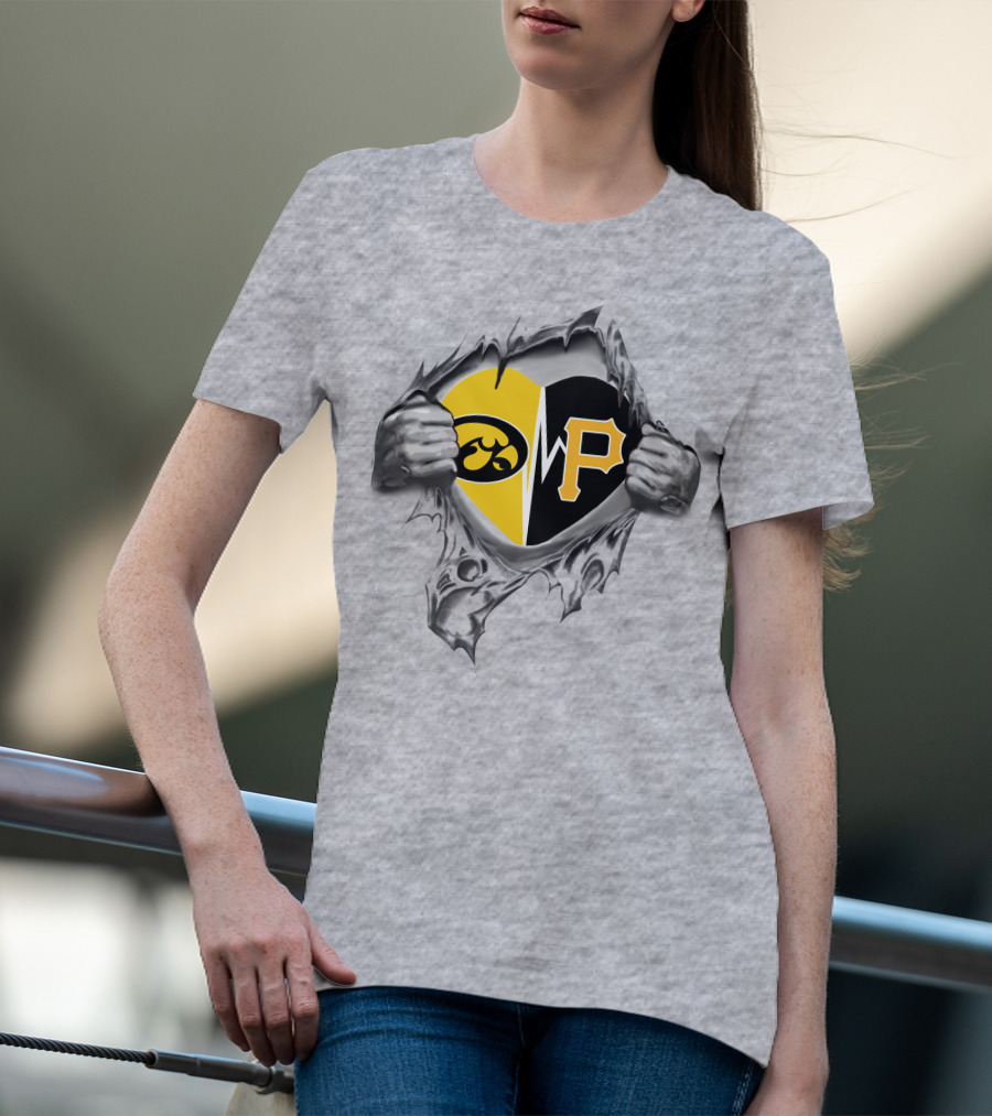 Iowa Hawkeyes Vs Pittsburgh Pirates Heart Logo Rip T-Shirt
