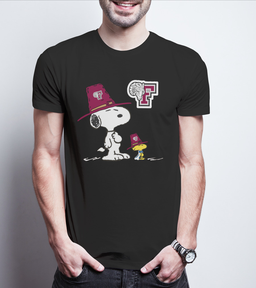Fordham Snoopy Woodstock Maroon Hats Ram T-Shirt