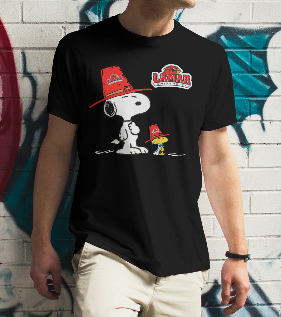 Lamar University Snoopy Woodstock Red Hat T-Shirt