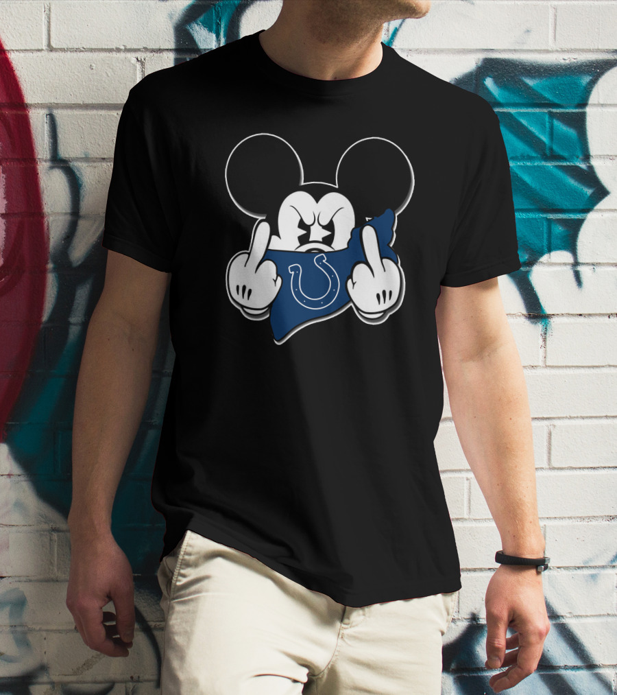 Mickey Mouse Angry Gesture Colts Blue Horseshoe Bandana T-Shirt