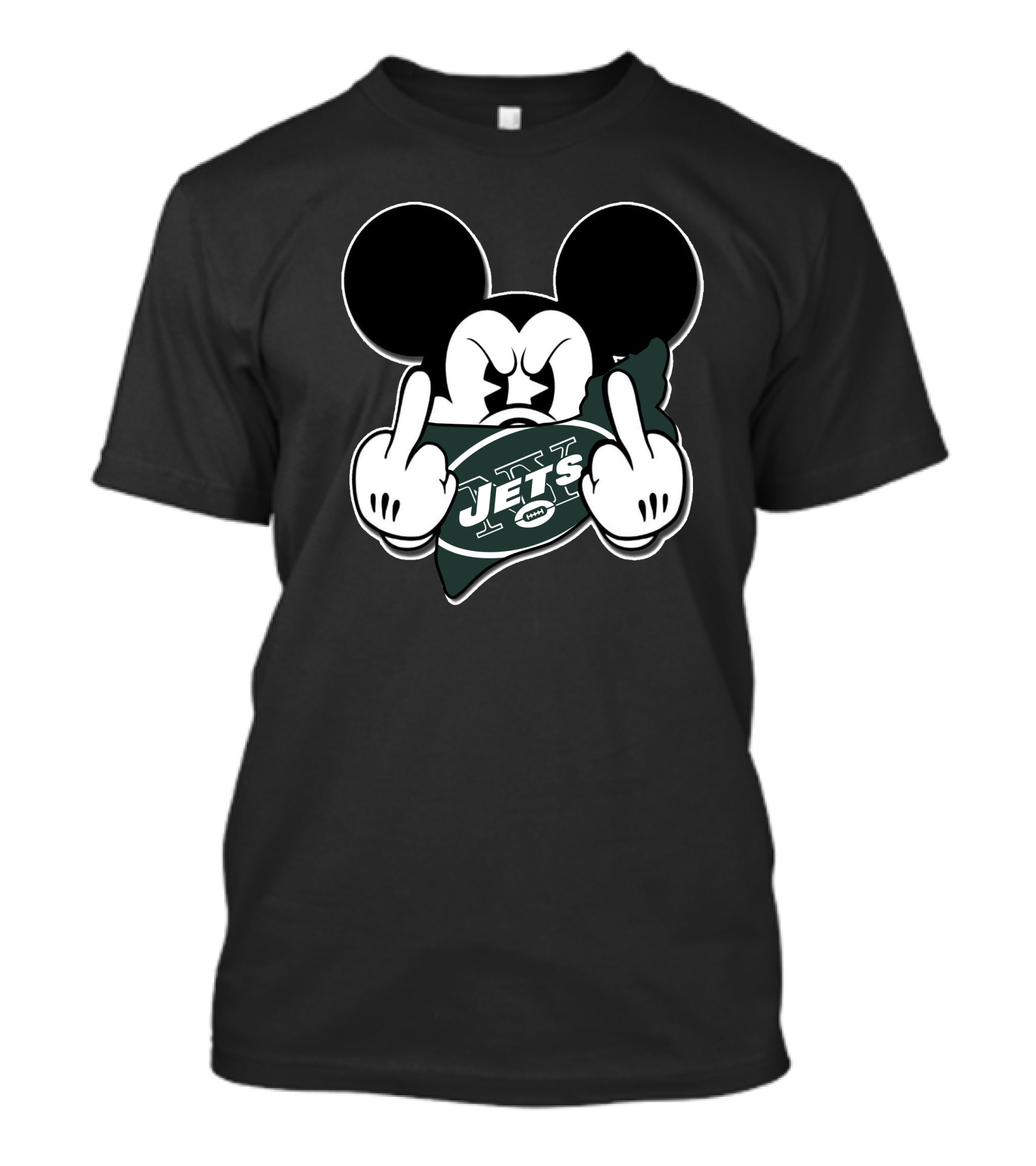 Mickey Mouse Holding New York Jets Football Logo With Gesture T-Shirt