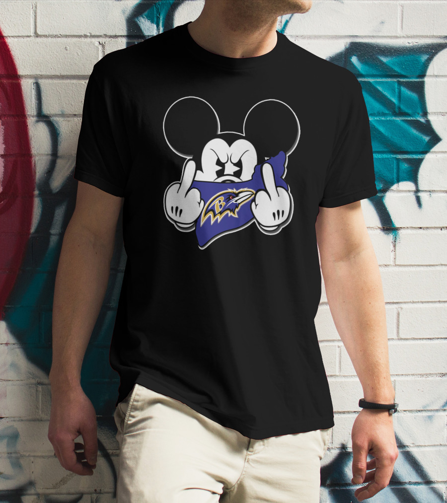Mickey Mouse Baltimore Ravens Middle Fingers T-Shirt